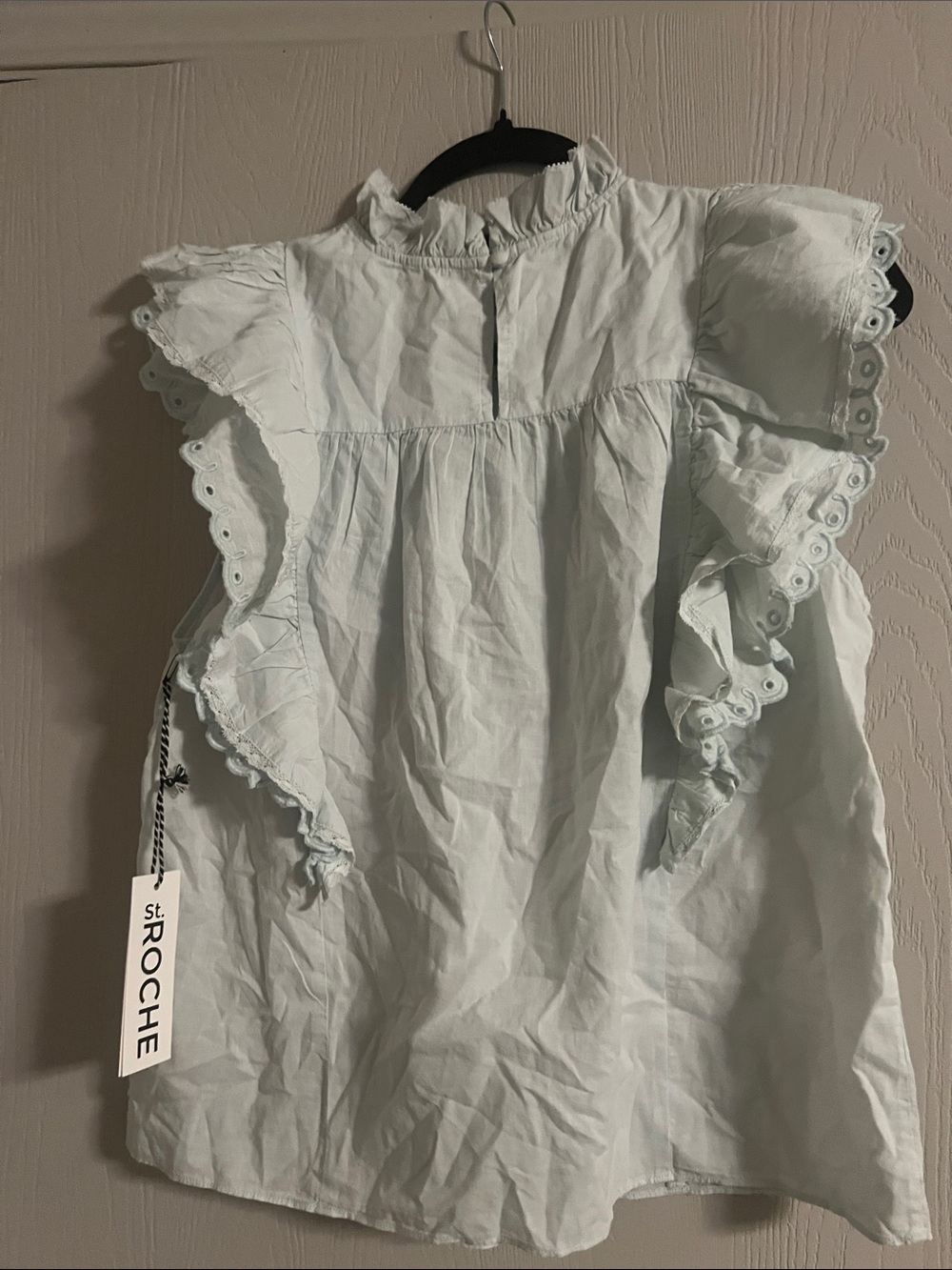 St. Roche 100% Organic Cotton Mint Green Eyelet Ruffle Top Size 2 - Picture 9 of 11